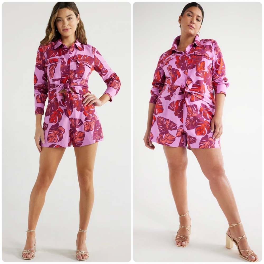 NEW Sofia Jean Linen Blend Top High Waisted Paper Bag Shorts Set